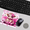 Pink Highland cow mouse pad with floral accents. Sublimated, non-slip backing. Personalized name option available, making it uniquely yours